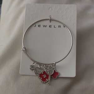 Silver Adjustable Charm Bracelet with Red Accents